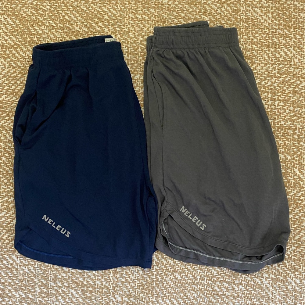 Neleus Men’s athletic‎ shorts-blue/grey/black